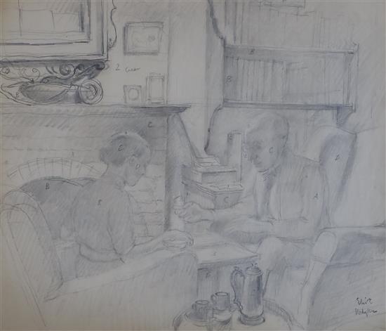 § Eliot Hodgkin (1905-1987) Sketch book number 4 mostly with studies of plants and flowers but including an interior scene and 15.75 x
